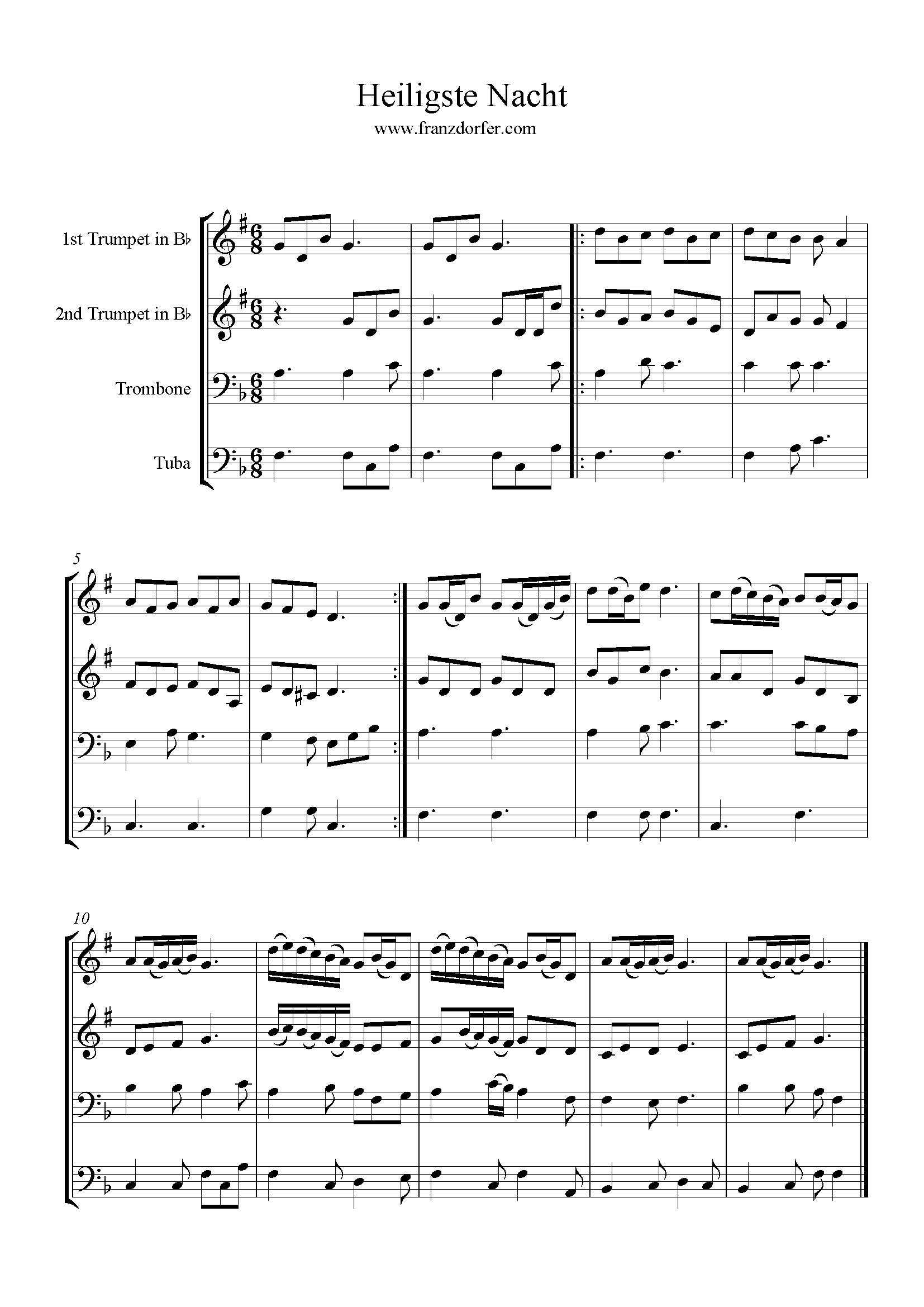 Blechbläserquartett, Heiligste NAcht Weihnachtslieder für Brassquartett, Heiligste Nacht